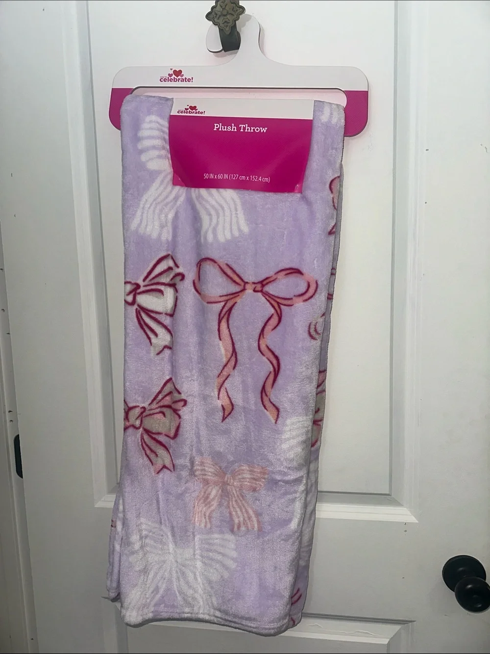 Plush Bow Print Throw Blanket - Lavender Pink 50x60 inches NWT